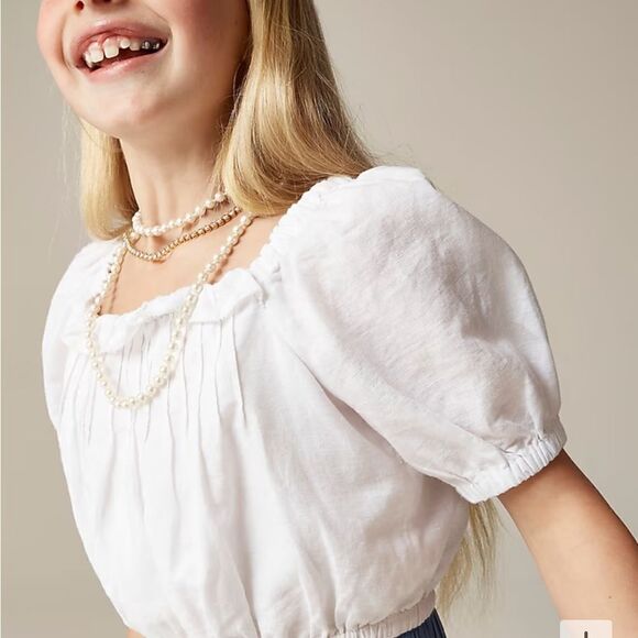J.Crew Crewcuts Girls' squareneck cropped top in linen-cotton blend - Picture 2 of 6